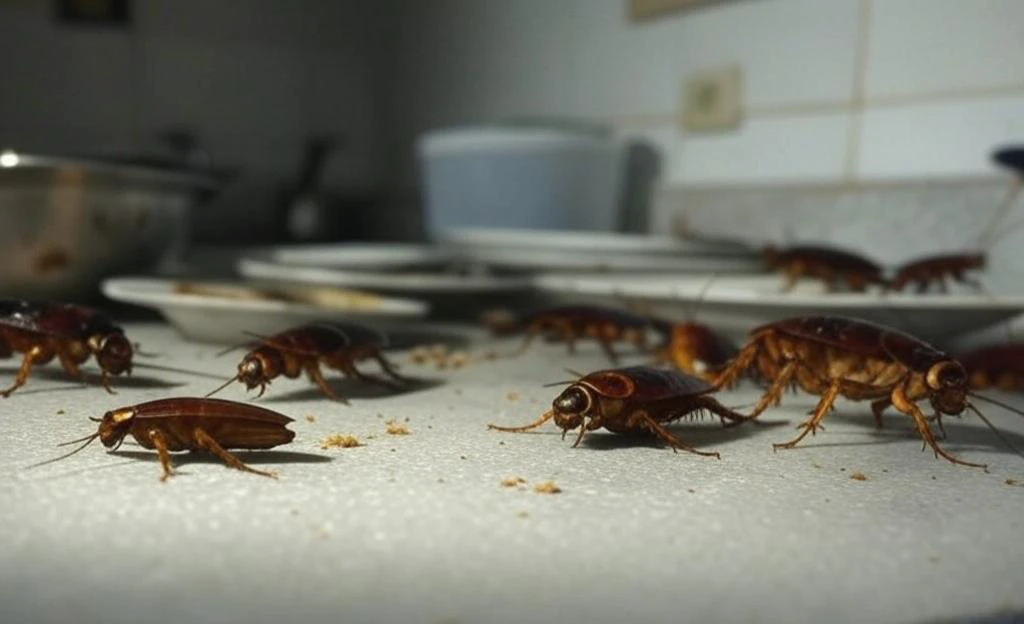 Cucarachas en la encimera de la cocina